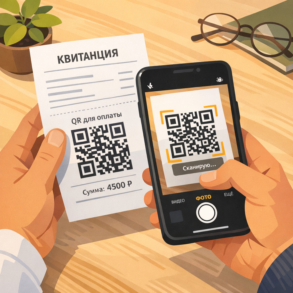 Квитанция с QR-кодом для оплаты взносов: сканирование камерой телефона