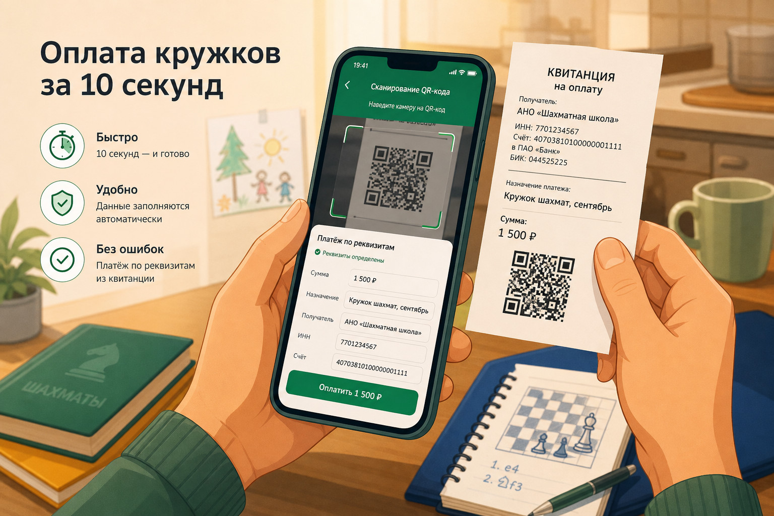 Оплата кружков по QR-коду: сканирование квитанции в приложении Сбербанк-Онлайн